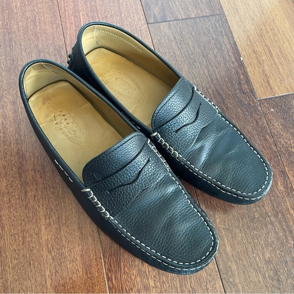 TOD’S Mens Black Pebbled Leather Penny Loafers Slip On Shoe Size 9 US - Picture 2 of 10